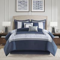 Navy Powell 8 Piece Embroidered Comforter Set King