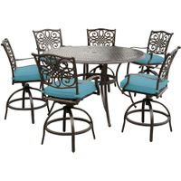 Traditions 7pc: 6 Counter Height Swivel Chairs, 56" Round Cast Table (36"H)