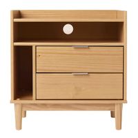 Walker Edison - Mid-Century Modern Solid Wood Tray-Top Nightstand - Natural Pine