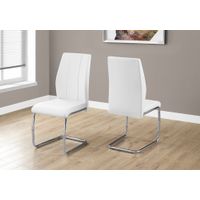 Dining Chair/ Set Of 2/ Side/ Upholstered/ Kitchen/ Dining Room/ Pu Leather Look/ Metal/ White/ Chrome/ Contemporary/ Modern