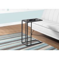 Accent Table/ C-shaped/ End/ Side/ Snack/ Living Room/ Bedroom/ Metal/ Tempered Glass/ Black/ Contemporary/ Modern