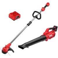 Skil - 20-Volt 13-Inch Cutting Diameter Brushless Grass Trimmer and 400 CFM Leaf Blower (1 x 4.0Ah Battery and 1 x Charger) - Red/Black
