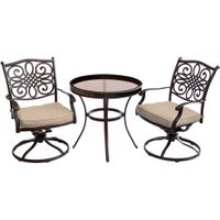 Traditions 3pc: 2 Swivel Rockers, 30" Round Glass Top Table