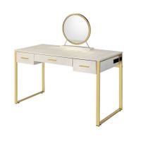 ACME Myles Vanity Set w/USB, Antique White & Champagne Finish