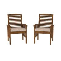 Walker Edison - Cypress Acacia Wood Patio Chairs Set of 2 - Dark Brown