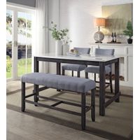 ACME Yelena Counter Height Table w/Marble Top, Natural Marble Top & Weathered Espresso