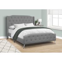 Bed - Queen Size / Grey Linen With Chrome Metal Legs