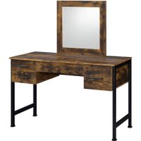 ACME Juvanth Vanity Desk & Mirror, Rustic Oak & Black Finish