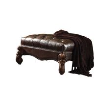 ACME Versailles Ottoman, Two Tone Dark Brown Synthetic Leather & Cherry Oak