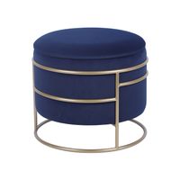 Techni Home Elegant Velvet Round Ottoman with Gold Frame and Storage, Blue