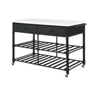 ACME Emery Kitchen Island, White Nature Marble Top & Gray Finish