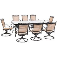 Fontana 9pc: 8 Sling Swivel Rockers, 42x84" Glass Top Table