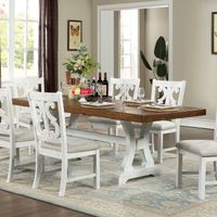 Rustic Solid Wood Dining Table in Distressed White and Dark Oak