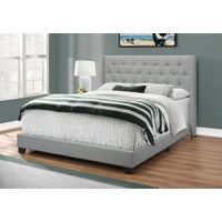 Bed - Queen Size / Grey Linen With Chrome Trim