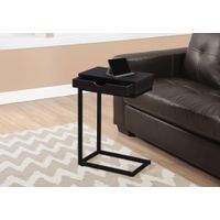 Accent Table/ C-shaped/ End/ Side/ Snack/ Storage Drawer/ Living Room/ Bedroom/ Metal/ Laminate/ Brown/ Black/ Contemporary/ Modern