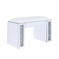 ACME Noralie Vanity Stool, Synthetic Leather, Mirrored & Faux Diamonds