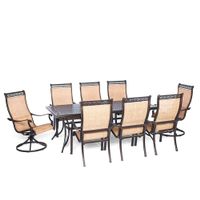 Manor 9pc: 6 Sling Dining Chairs, 2 Sling Swivel Rockers, 42x84" Cast Table