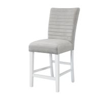 ACME Elizaveta Counter Height Chair (Set-2), Gray Velvet, Faux Crystal Diamonds &White High Gloss Finish