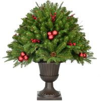 Fraser Hill Farm Joyful 30" Porch Tree in Pedestal Urn, Berries, Pinecones, Ornaments