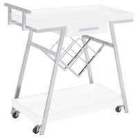 Kinney 2-tier Bar Cart with Storage Drawer White High Gloss and Chrome