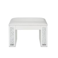 ACME Nysa Vanity Stool, Ivory Synthetic Leather, Mirrored & Faux Crystals