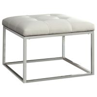 Swanson Upholstered Tufted Ottoman White and Chrome