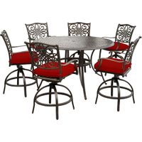 Traditions 7pc: 6 Counter Height Swivel Chairs, 56" Round Cast Table (36"H)