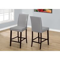 Dining Chair/ Set Of 2/ Counter Height/ Upholstered/ Kitchen/ Dining Room/ Pu Leather Look/ Wood Legs/ Grey/ Brown/ Transitional