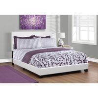 Bed/ Queen Size/ Platform/ Bedroom/ Frame/ Upholstered/ Pu Leather Look/ Wood Legs/ White/ Transitional