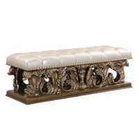 ACME Constantine Bench, Synthetic Leather, Light Gold, Brown & Gold Finish