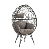 ACME Aeven Patio Lounge Chair, Light Gray Fabric & Black Wicker