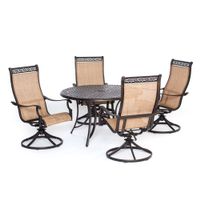 Manor 5pc: 4 Sling Swivel Rockers, 48" Round Cast Table