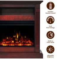Sienna 34-In. Electric Fireplace Heater with Cherry Mantel, Enhanced Log Display, Multi-Color Flames, and Remote Control