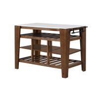 ACME Alaroa Kitchen Island, Natural Marble Top & Rustic Brown Finish