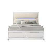 ACME Tarian Queen Bed w/Storage & LED, White Boucle & Pearl White Finish