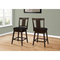 Bar Stool/ Set Of 2/ Swivel/ Counter Height/ Kitchen/ Wood/ Pu Leather Look/ Brown/ Black/ Transitional