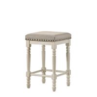 ACME Tasnim Counter Height Stool (Set-2), Tan Fabric & Antique White Finish