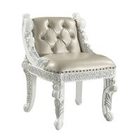 ACME Vanaheim Vanity Stool, Beige Synthetic Leather & Antique White Finish