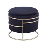 Techni Home Elegant Velvet Round Ottoman with Gold Frame and Storage, Black