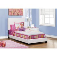 Bed/ Twin Size/ Platform/ Bedroom/ Frame/ Upholstered/ Pu Leather Look/ Wood Legs/ White/ Transitional