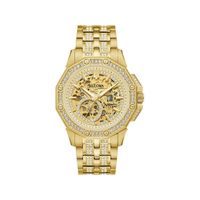 Bulova - Mens Octava Automatic Gold-Tone Crystal Watch Skeleton Dial