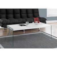 Coffee Table/ Accent/ Cocktail/ Rectangular/ Living Room/ 44"L/ Tempered Glass/ Laminate/ Glossy White/ Clear/ Contemporary/ Modern