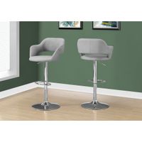 Bar Stool/ Swivel/ Bar Height/ Adjustable/ Metal/ Fabric/ Grey/ Chrome/ Contemporary/ Modern