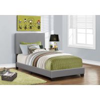 Bed/ Twin Size/ Platform/ Bedroom/ Frame/ Upholstered/ Pu Leather Look/ Wood Legs/ Grey/ Transitional