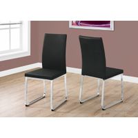 Dining Chair/ Set Of 2/ Side/ Upholstered/ Kitchen/ Dining Room/ Pu Leather Look/ Metal/ Black/ Chrome/ Contemporary/ Modern