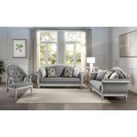 ACME Florian 3pc Living Room Chair Set, Gray Fabric & Antique White Finish