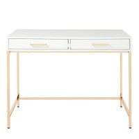 OSP Home Furnishings - Alios Desk with White Gloss Finish and Rose Gold Chrome Plated Base - White/Rose Gold