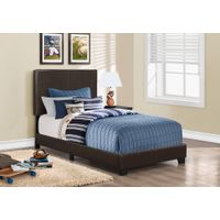 Bed/ Twin Size/ Platform/ Bedroom/ Frame/ Upholstered/ Pu Leather Look/ Wood Legs/ Brown/ Transitional