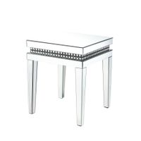 ACME Lotus End Table, Mirrored, Faux Ice Cube Crystals