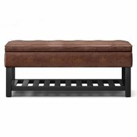 Simpli Home - Cosmopolitan 44 inch Wide Traditional Rectangle Storage Ottoman Bench in Faux Leather - Distressed Saddle Brown